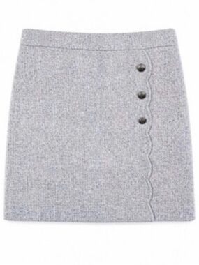 NWT Talbots Gray Herringbone Scalloped Detail Wool Blend Mini Skirt Size 10